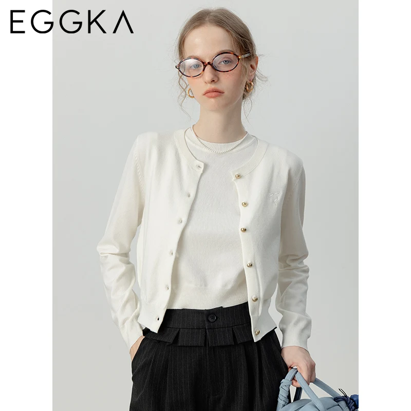 EGGKA Autumn Solid Elegant Knitwear Women Designer Celebrity Knitted Two-piece Sets Korean Fashion Slim Vest+cardigan 2024 New