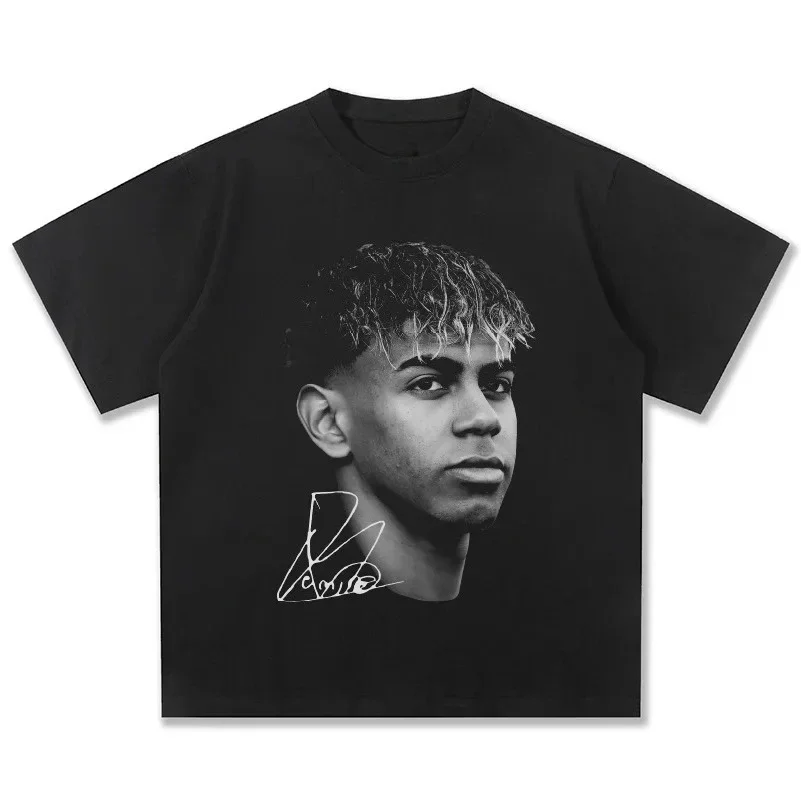 Lamine Yamal Spagnolo Football Superstar Ritratto Stampato Uomo Donna T-shirt in cotone a maniche corte Stile USA Coppa del mondo unisex Top