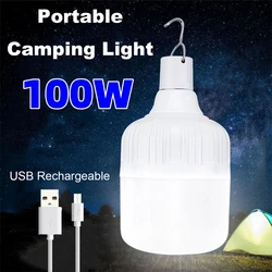 Lâmpada LED recarregável USB para acampar, ao ar livre, portátil, lâmpada de emergência, lanternas com gancho, 7W, 20W, 40W, 80W, 100W