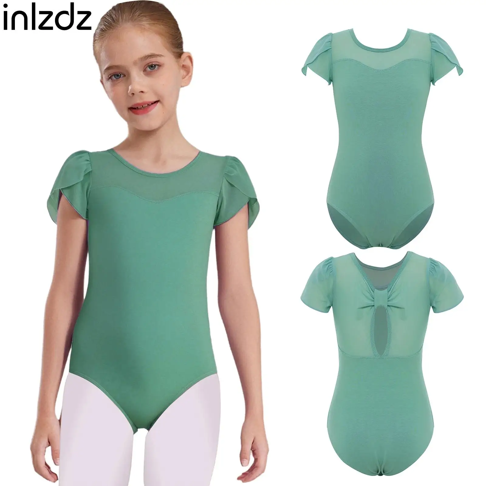 

Short Petal Sleeves Ballet Leotard Girls Cotton Dance Bodysuit Keyhole Knot Back Gymnastic Leotard Toddler Kid Ballerina Costume