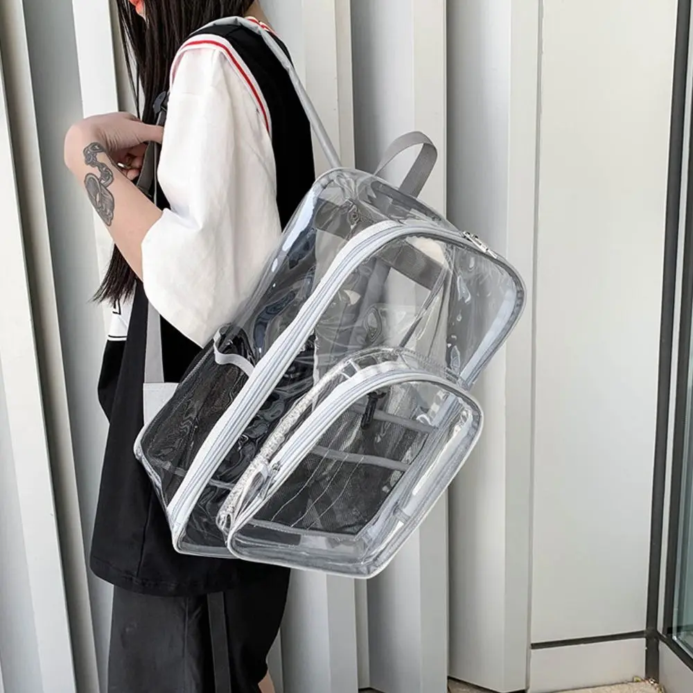 Large Capacity Transparent PVC Backpack Pure Color Jelly Texture Versatile Clear Bag Waterproof Fashion Backpack Summer Season