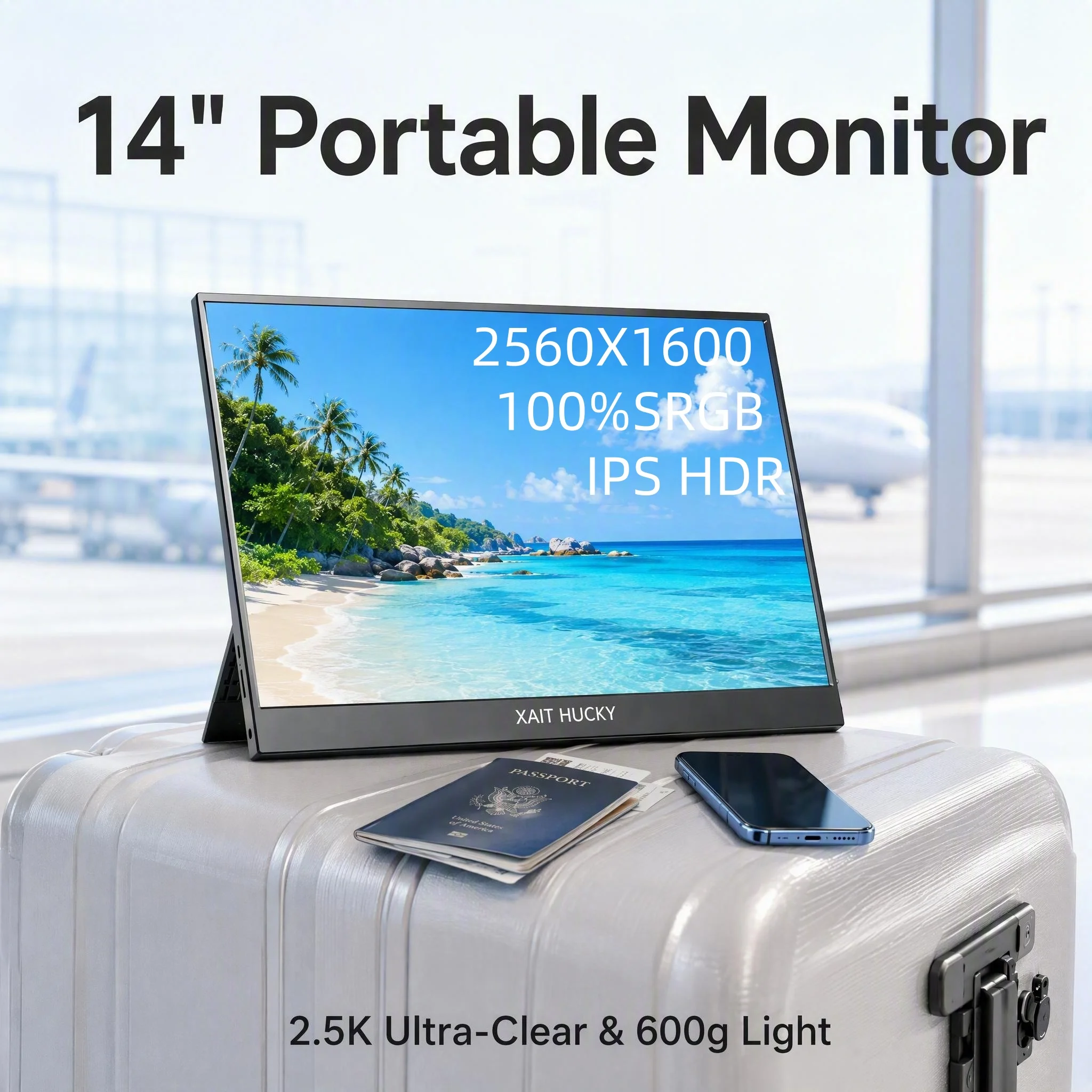 14‑Inch 2.5K Portable Monitor, 2560×1600 Resolution, Ultra‑Lightweight at Only 600g, Anti‑Glare Eye‑Care Screen, 350‑nit High Br