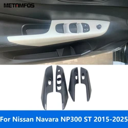 For Nissan Navara NP300 ST 2015-2023 2024 2025 Carbon Fiber Window Lift Switch Cover Trim Interior Armrest Frame Car Accessories