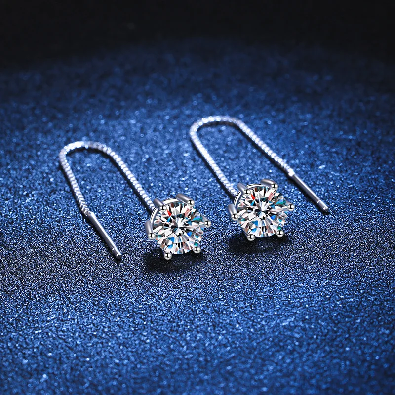 18K platinum diamond earrings moissanite plated PT950 platinum earrings 1 carat simple classic six-prong earrings