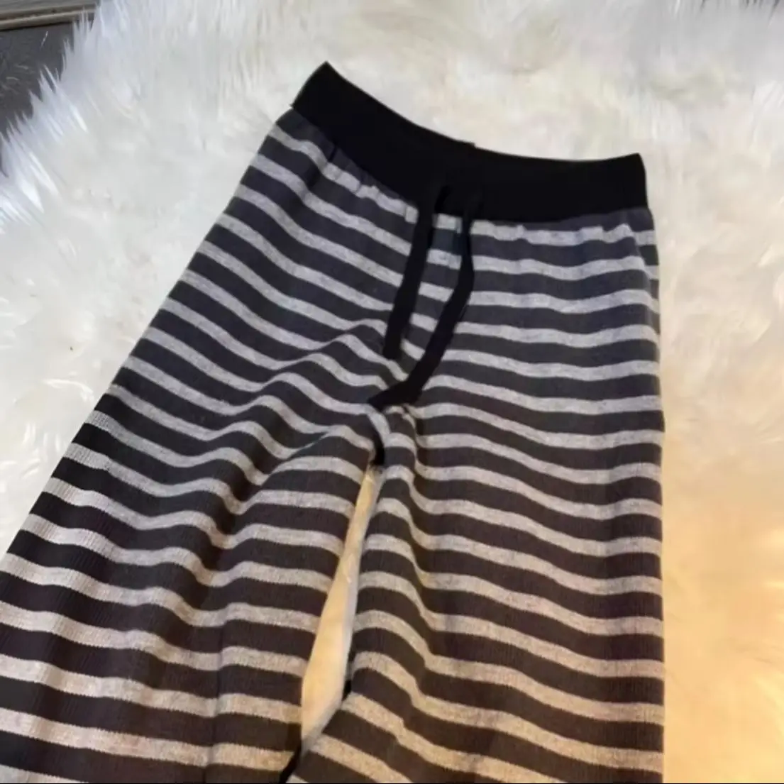 2000s Vintage Striped Pants Women Y2K Clothes Korean Fashion Streetwear Elegant Drawstring Mid Rise Wide Leg Pants Baggy Trouser