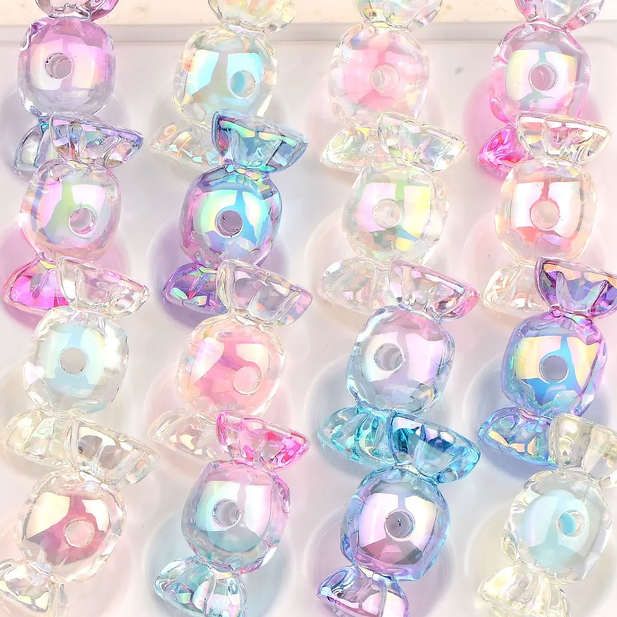 8pcs 3.1x1.5cm Random Color Mix Colorful Transparent Candy Shape Acrylic Beads Bracelet Ornaments Beaded Pen Accessories