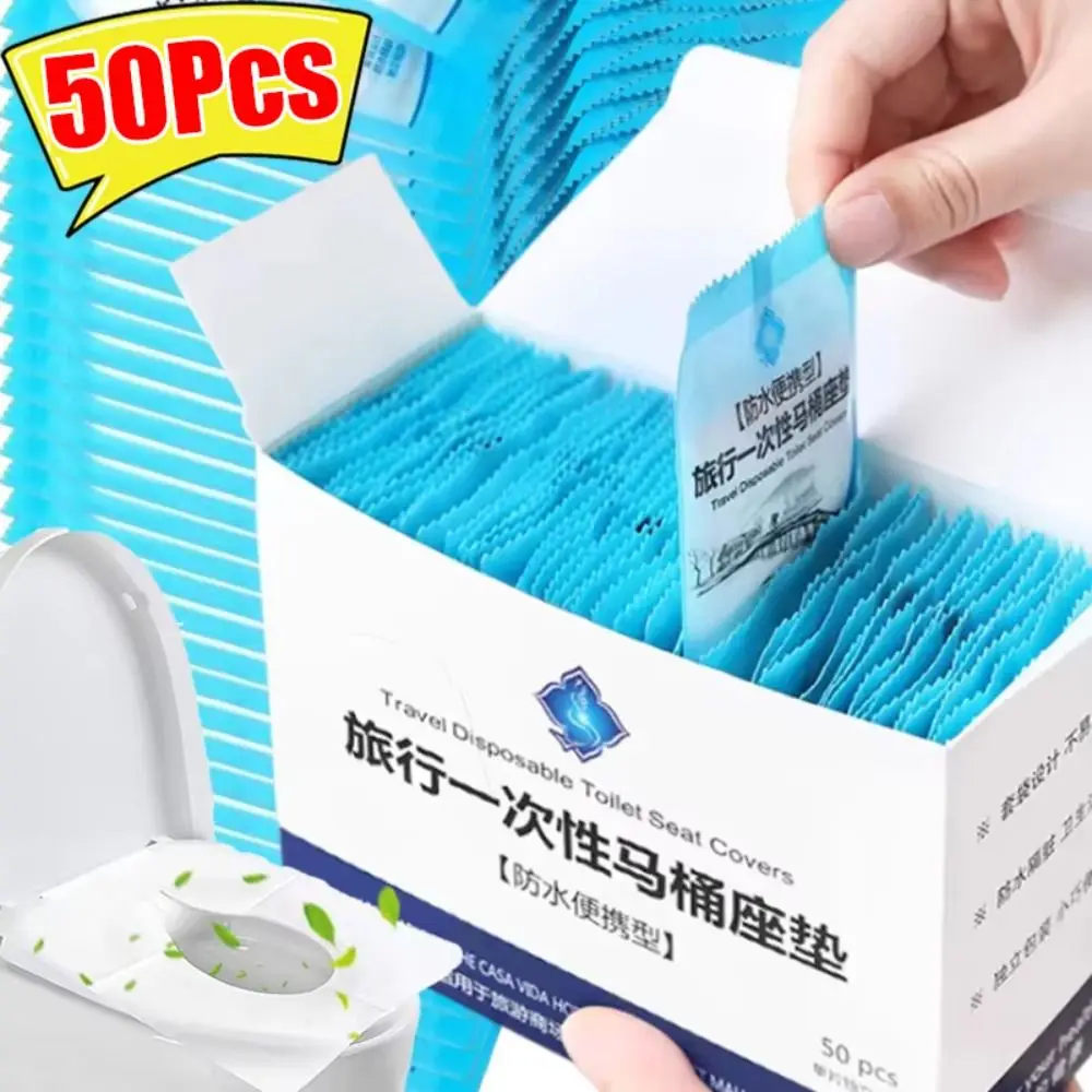 50Pcs Individually Packaged Disposable Toilet Seat Cover Waterproof PE Toilet Cover Thickened Transparent Toilet Paper Pads