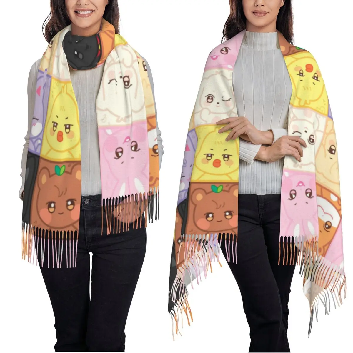 Kpop ATEEZ ロゴ A TEEnager Zs スカーフ タッセルスカーフ 女性用 ソフトで暖かいショールとラップ 大きめ 秋冬用ショールラップ