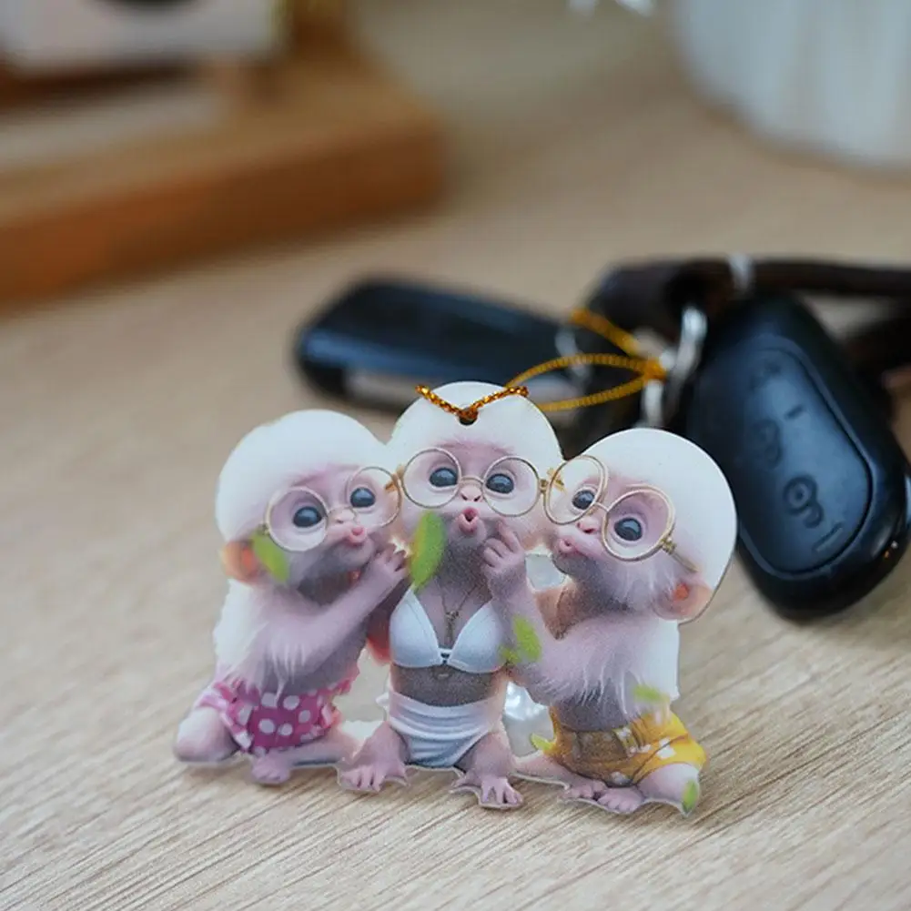 2D Monkey Shaped Car Pendant Hanging Ornament with Hanging Animal Funny Chain Rearview Mirror Decor Accessories Car Realist Z5F8