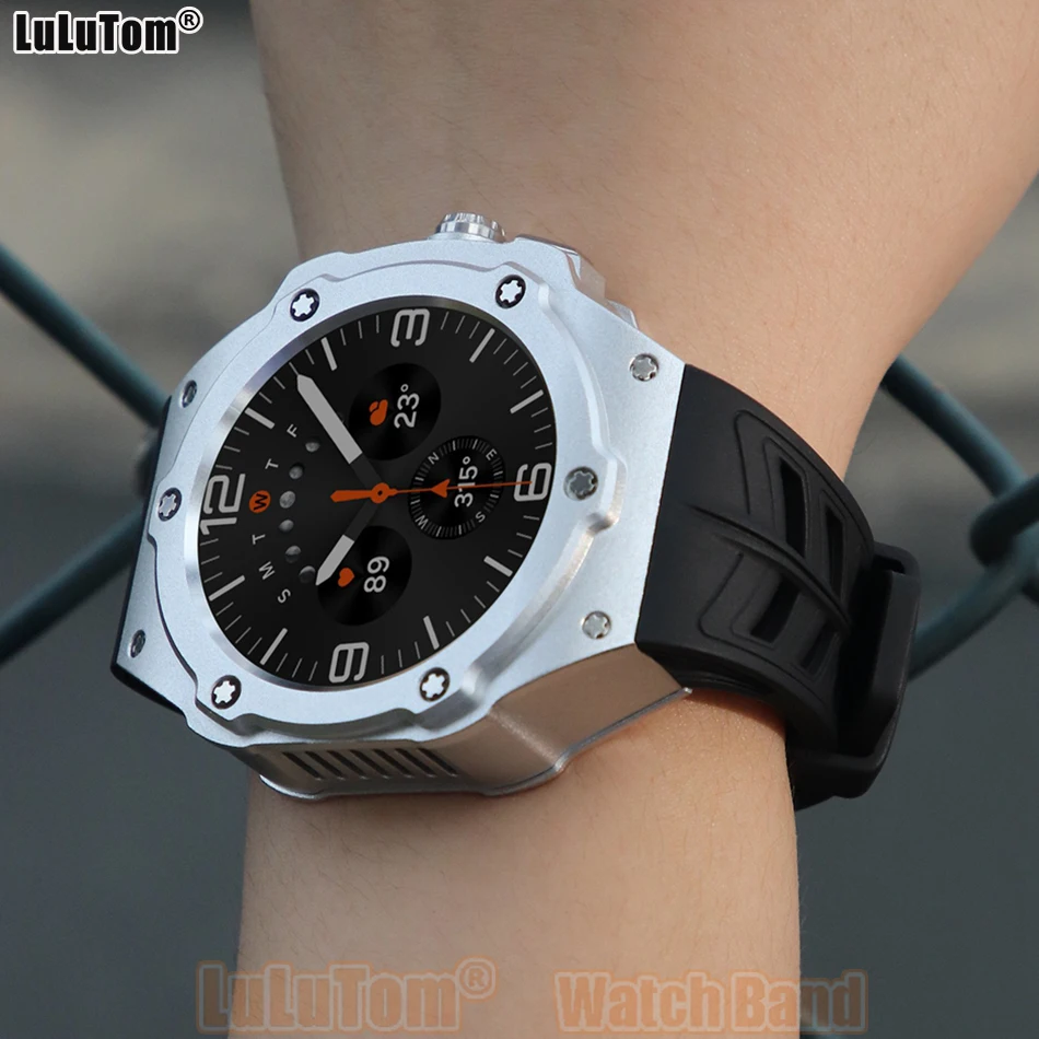 Set de lujo con correa y carcasa para Samsung Galaxy Watch Ultra (47 mm): incluye correa de silicona y protector de esfera de aleación de aluminio (piezas de modificación para Galaxy Watch Ultra).
