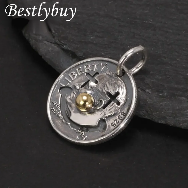 Genuine 925 Sterling Silver Vintage Clown Coins Men's and Women's Pendants Necklace Sweater Chain Jewelry