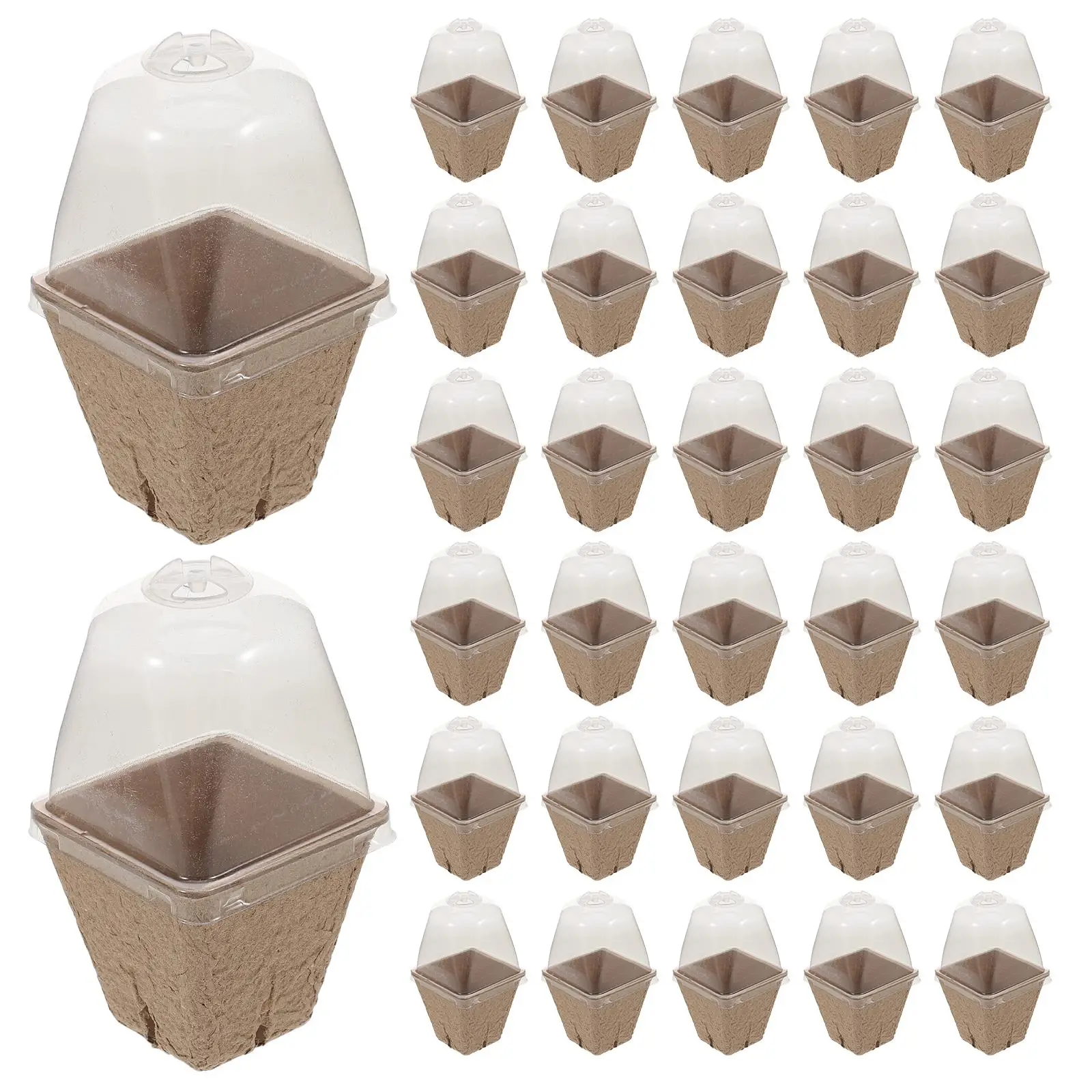 36 pçs berçário pote kit material de polpa de papel biodegradável umidade cúpula germinação bandeja estufa essencial quadrado para plantas