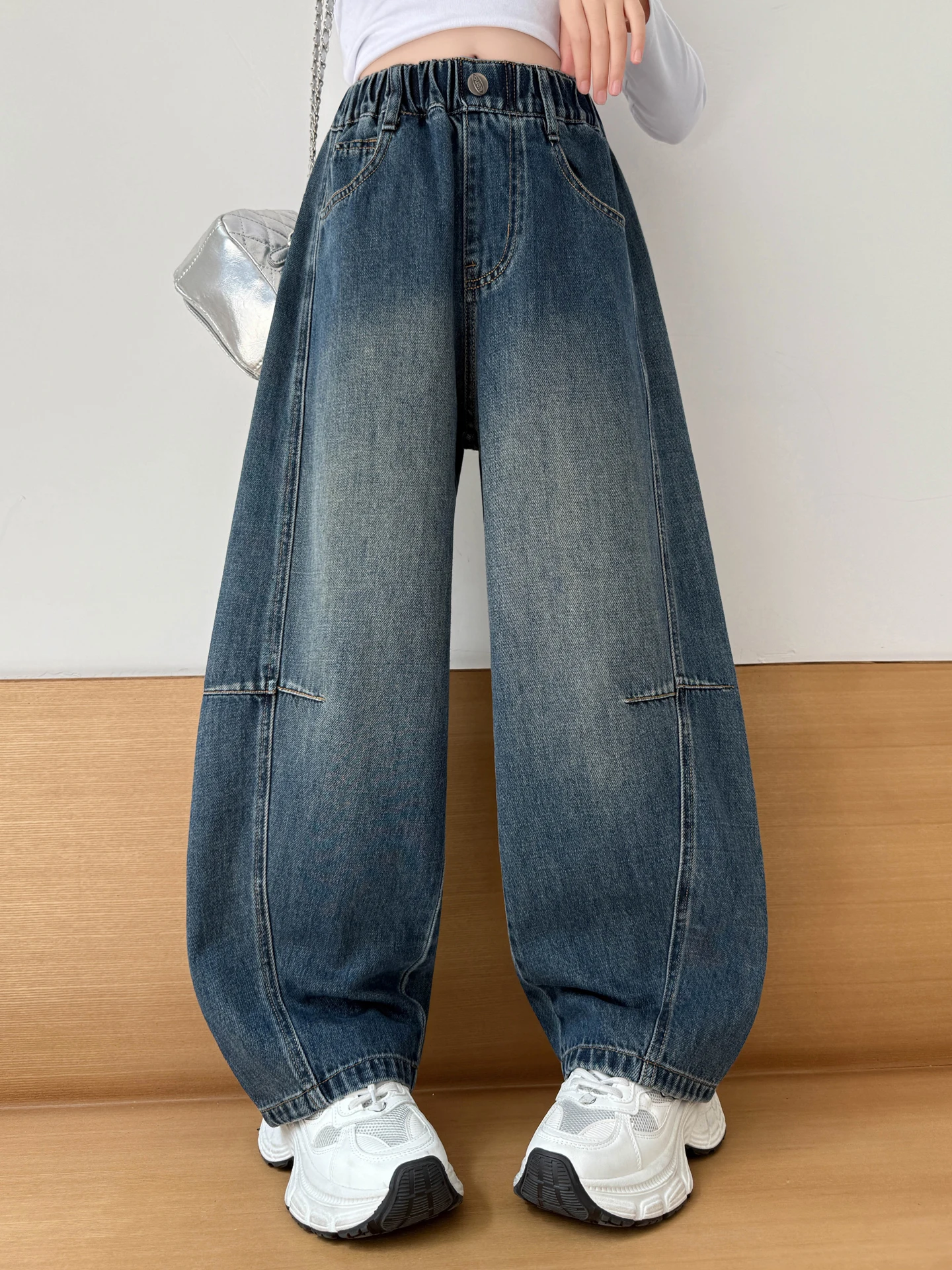 Girls' Autumn Denim Pants 2026 New Style Junior High School Girls' Retro Patchwork Knife  Pants Medium to Large Children'...