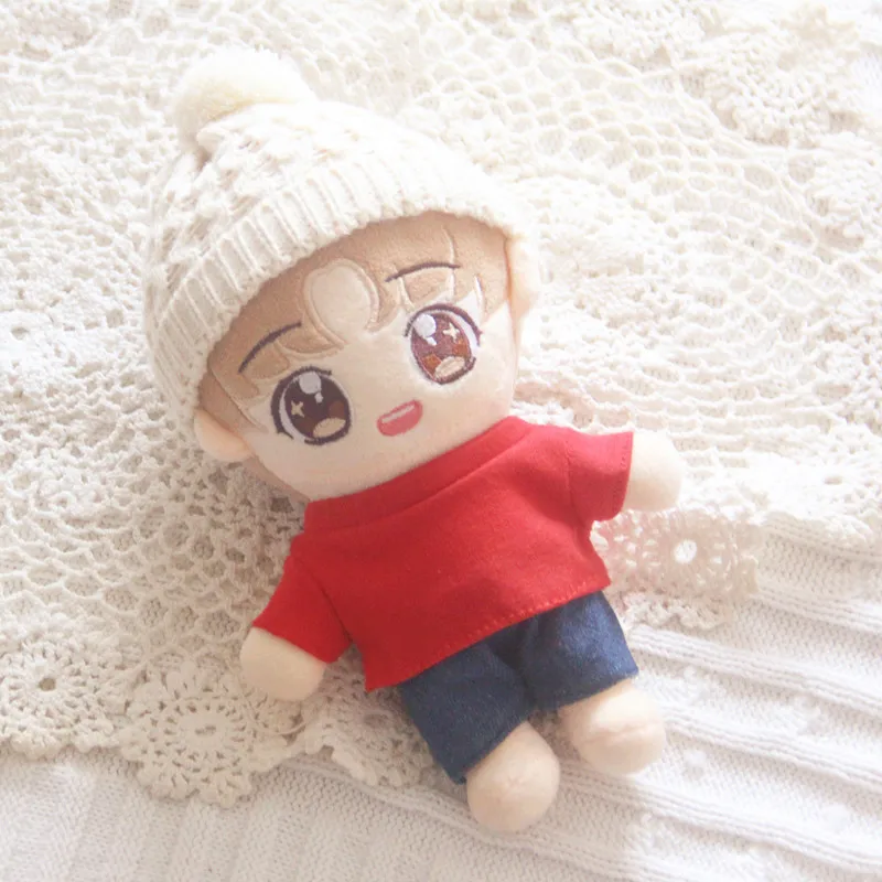 20cm Doll Baby Clothes pants suit Wool hat T-shirt RED Sweater Plush EXO Hat Doll Body-Shape Children Birthday Gift