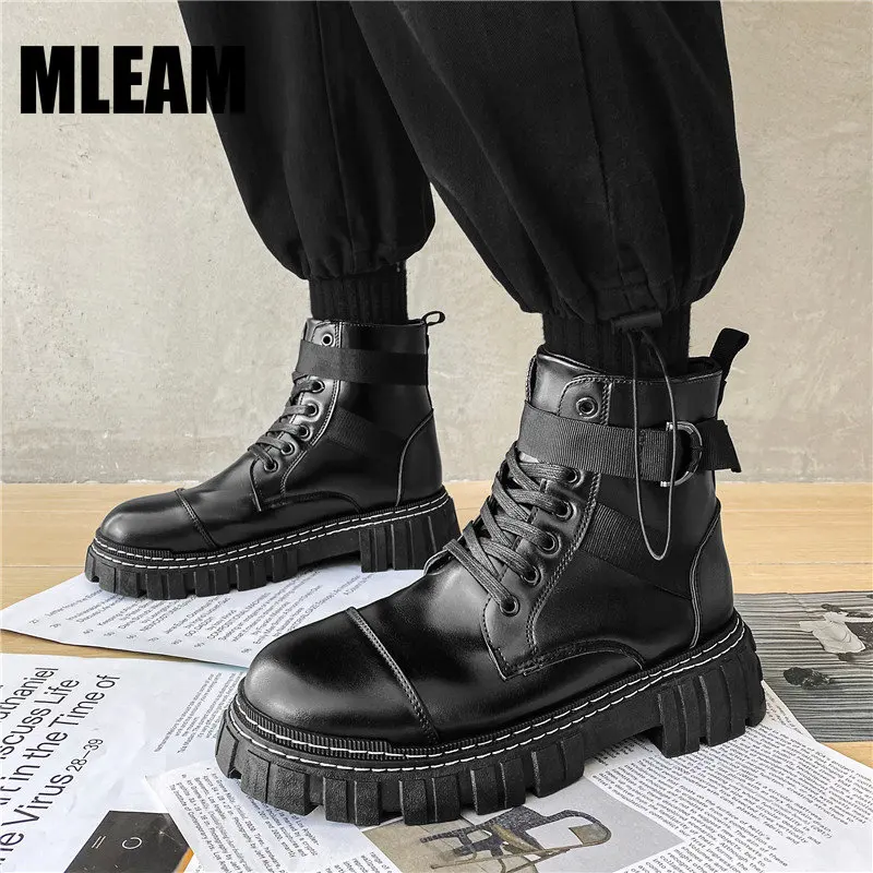 

Mens Casual Leather Boots Fashion Autumn Winter Boots Men High-top Shoes Motorcycle Platform Booties botas de trabajo hombre