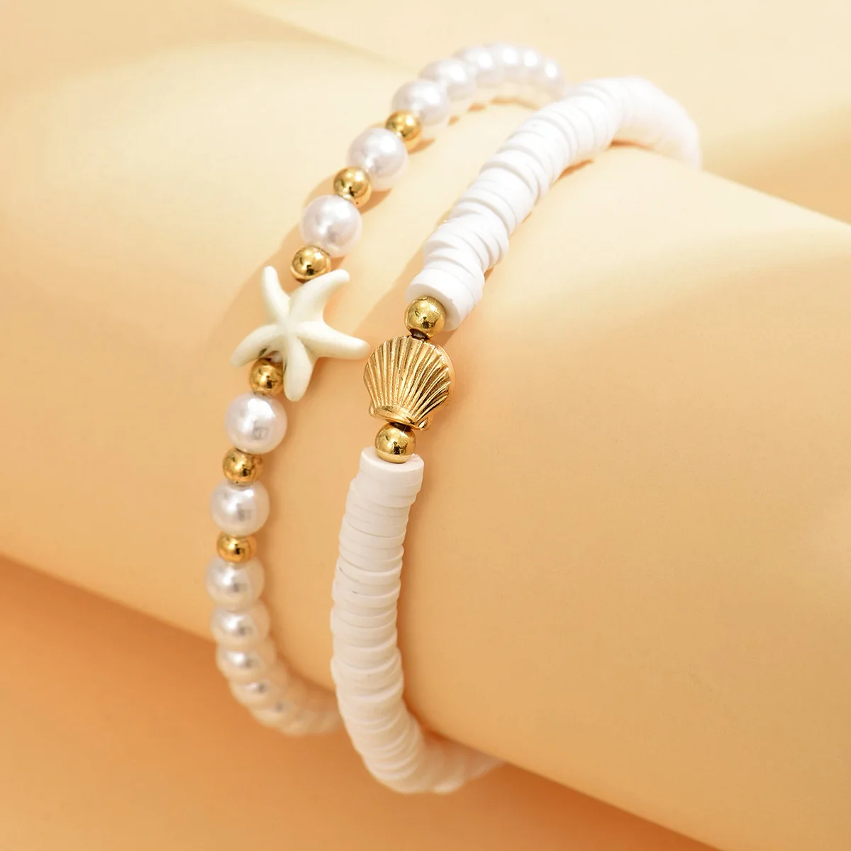 Simple Bohemian Shell Starfish Anklet Chain Women 2 PCs Stackable Bracelet Barefoot Beach Foot Sandal Fashion Jewelry Wholesale