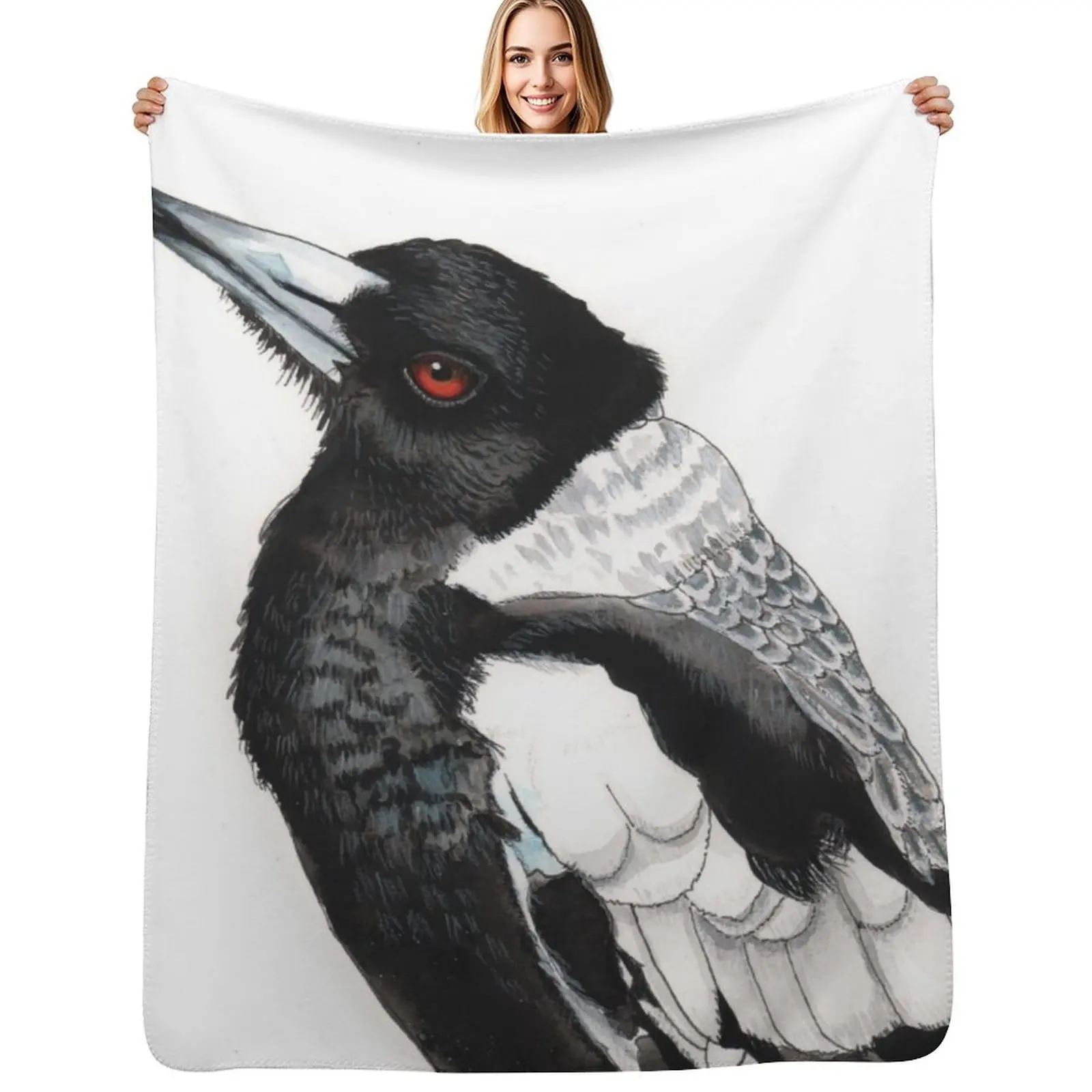 Magpie Australian Bird Black and White Throw Blanket for sofa Sofas Plush Luxury St Flannels Decorative Beds Blankets