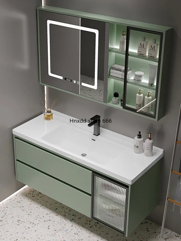 Green ceramic integrated basin smart bathroom washstand