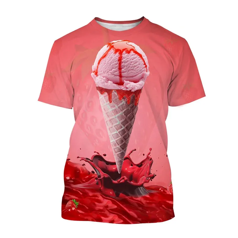 Casual Funny Ice Cream Graphic 3D Men's T Shirt Print Short Sleeve Tees Summer Fashion Unisex O-Neck Loose Streetwear Tshirt Top