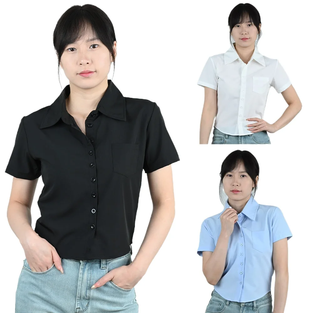 

Summer Women Sexy Slim Fit Short Sleeve Shirt for Woman's Short Sleeve Professional Shirt Female Slim-Fitting Lapel shirt