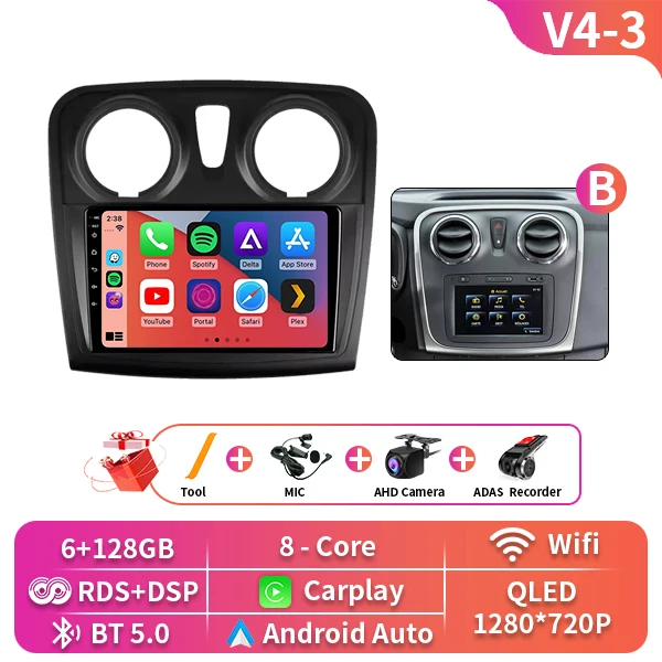 Android 16 Auto Voor Renault Dokker Lodgy Dacia 2012-2020 Radio Multimedia Speler Android Auto Carplay Head Unit navigatie Gps