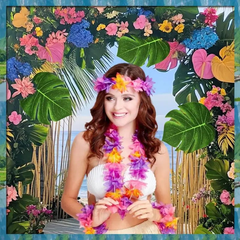 AB07 HEIßER 70Pcs Hawaiian Luau Party Liefert, Tropical Leis, Palm Blätter & Hibiskus Blumen Für Geburtstag Baby Dusche strand Pool Party