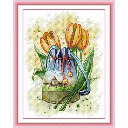 Joy Sunday Pre-printed Cross Stitch Kit Easy Pattern Aida Stamped Fabric Embroidery Set-Schoolbag with Tulips
