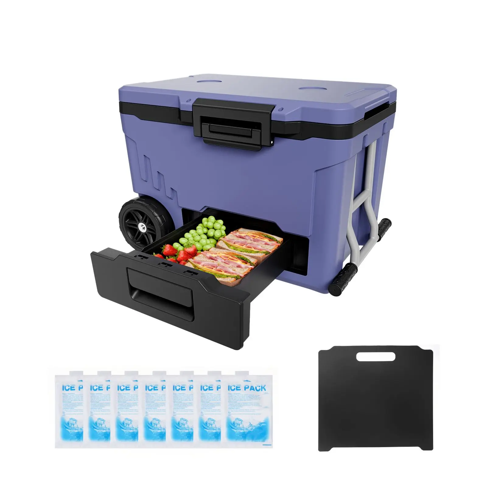 Hard Cooler, 45QT Portable Rolling Cooler with Wheels, Leak-Resistant Coolbox Keeps Contents Cool for 48 Hours, Ice Retention Insulated Chests, Ultra-Light for Outdoor Picnics, Grill, Camping