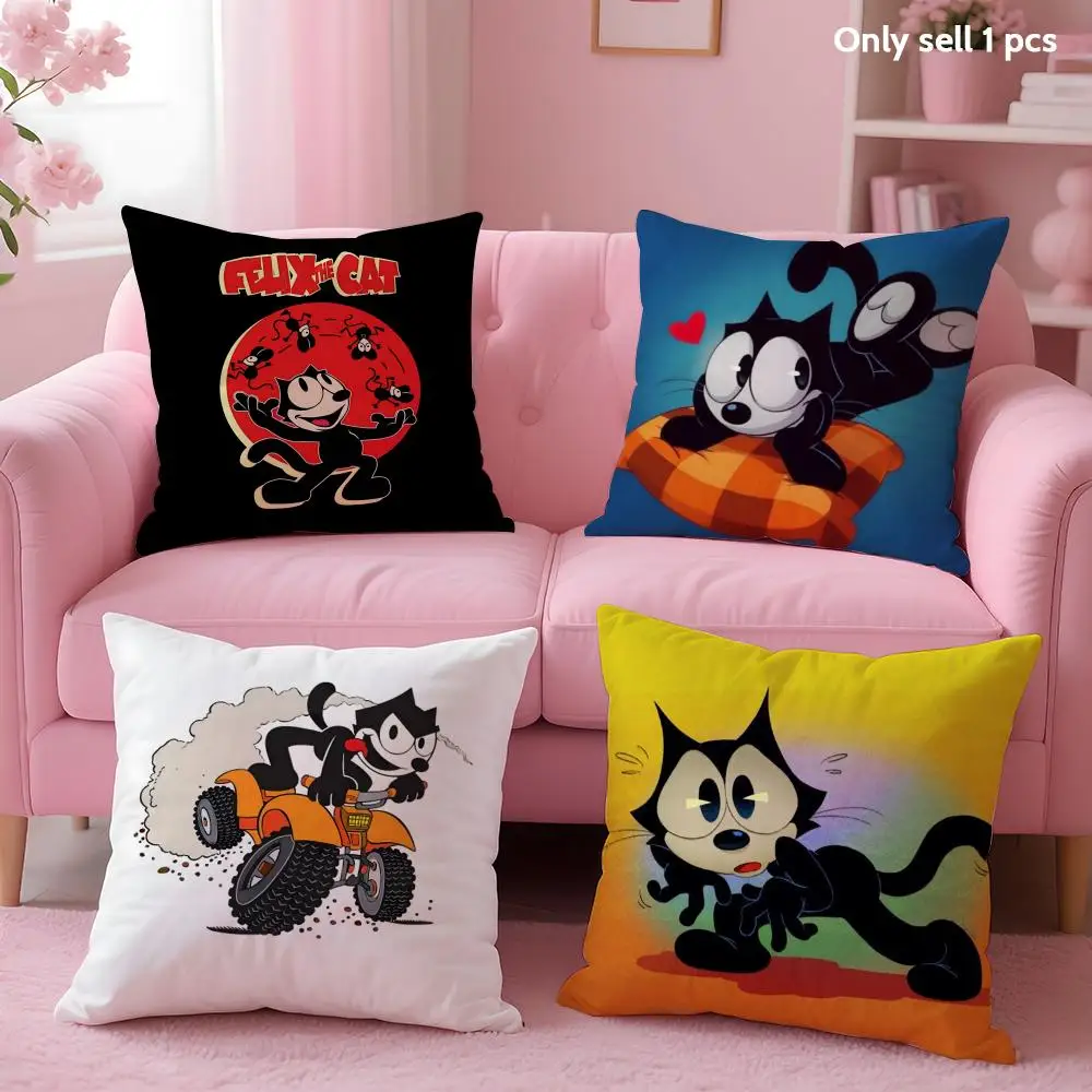 F-Felix The Cat Exquisite Cushion Cover Soft Short Plush Double-Sided Printing Home Decor Machine Washable Pillow Case Gift