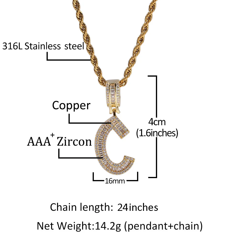 Hip Hop Rap Men 26 Letter Necklaces Copper Zircon Bubble Initial Pendant Chunky Women Personality Chain Jewelry