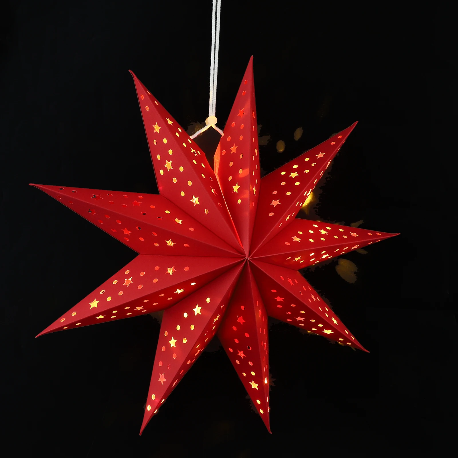 

Christmas 3d Star Paper Lantern With Led Light 9 Point Xmas Hollow Paper Star Lampshade Hanging Decor Light For New Year Party