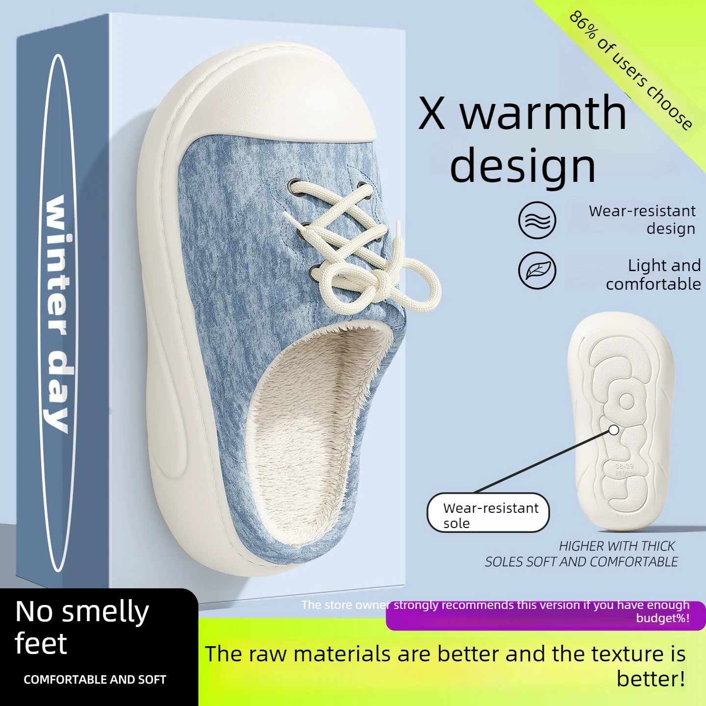 Baotou Plush Half Dragged Cotton Slippers for Women in Winter with Thick Bottom Warm and Anti slip Cotton Dragging,Women's Style