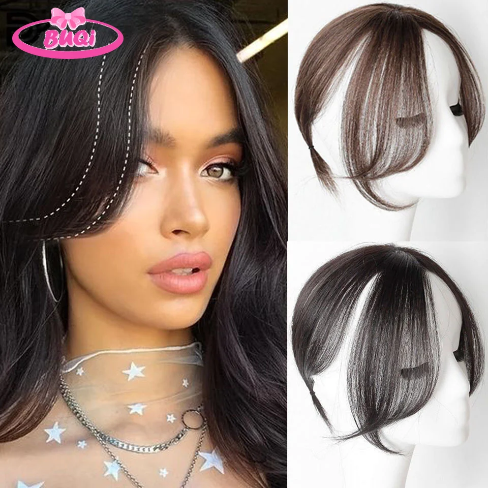 

BUQI Natural Human Hair Bangs Side Fringe for Women 3D Middle Part False Bangs Clip-in Exrensions Invisible Hairpieces