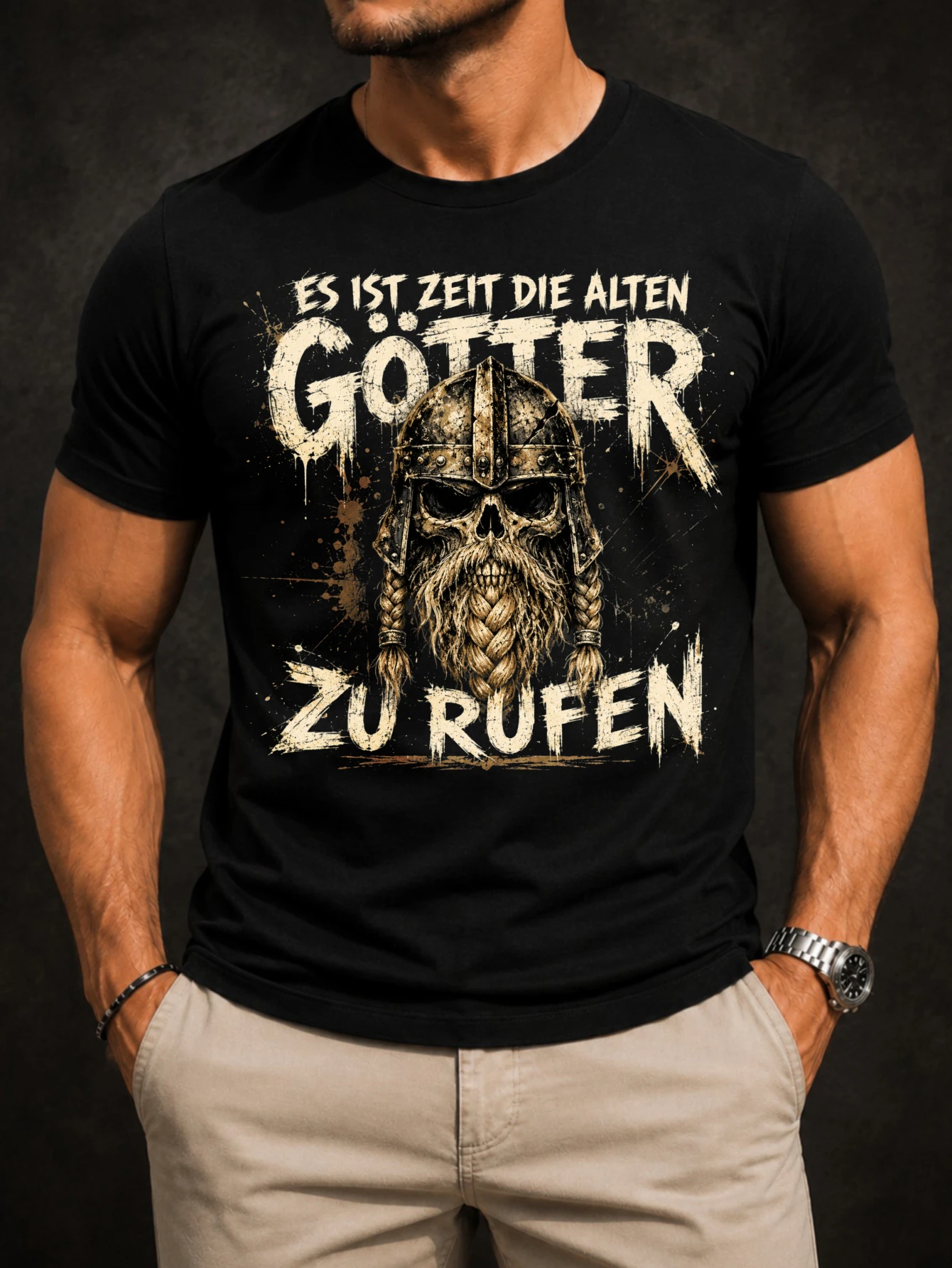 Gotter Zu Rufen Graphic with rough braided beard and distressed German old gods text Unisex All  Unisex All T-Shirt