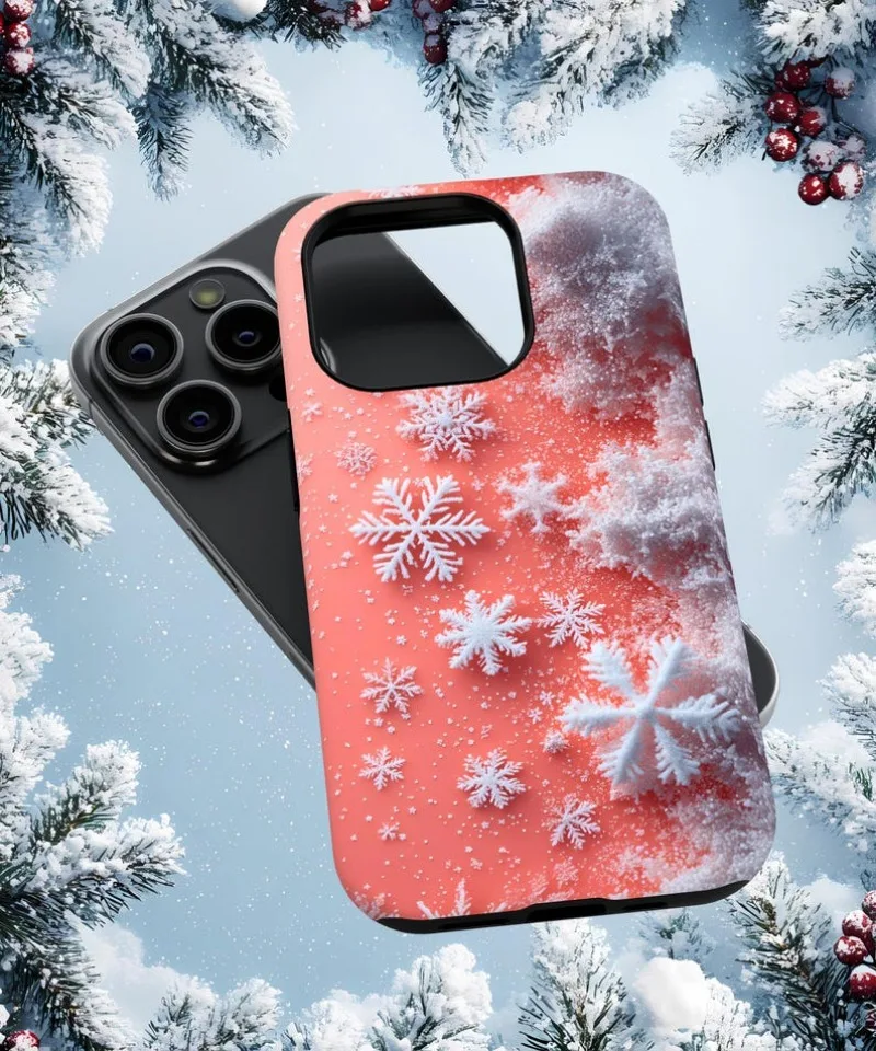 Frosty Coral Winter Snowflake Phone Case For IPHONE 16 15PRO MAX 14 13 12 11 Acrylic TPU Two in one magnetic Phone Cases