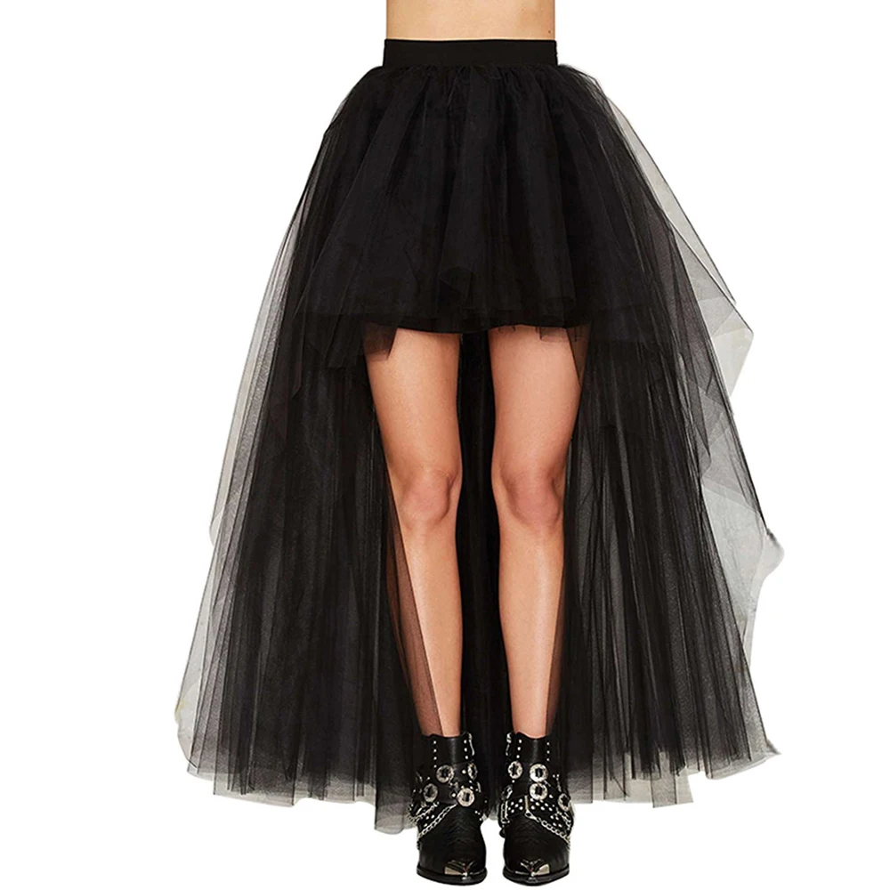 

Женская тюлевая юбка-пачка с высоким и низким вырезом для выпускного вечера, женская длинная четырехслойная пышная юбка для взрослых Junpon Goth для вечеринки, коктейля