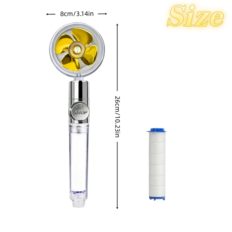Gold Fan High Pressure Shower 360° Rot Save Water One-Click Stop Efficient Filtration 20/15/10 Filters Home RV