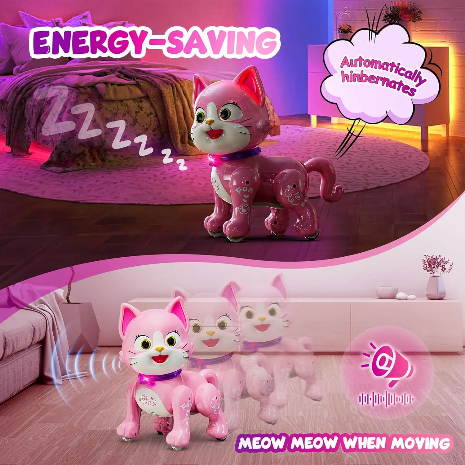 사랑스러운 원격 제어 로봇 춤추는 고양이, 어린이를 위한 대화형 걷기 애완 동물 장난감, LED 충전식 장난감, 소녀 생일 선물