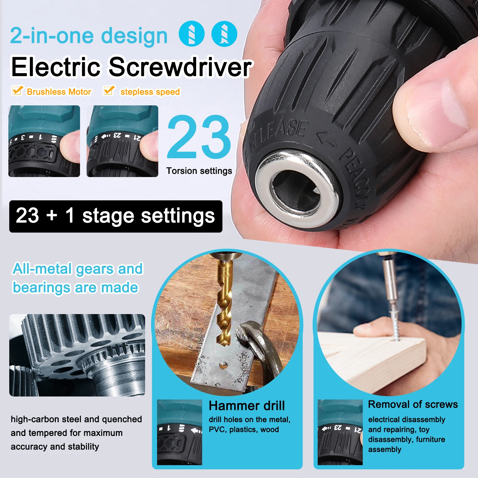 16.8V Cordless Driver Drill Household Electric Screwdriver Regulation Rotation Ways Adjustment Lithium Drill Home Improvement