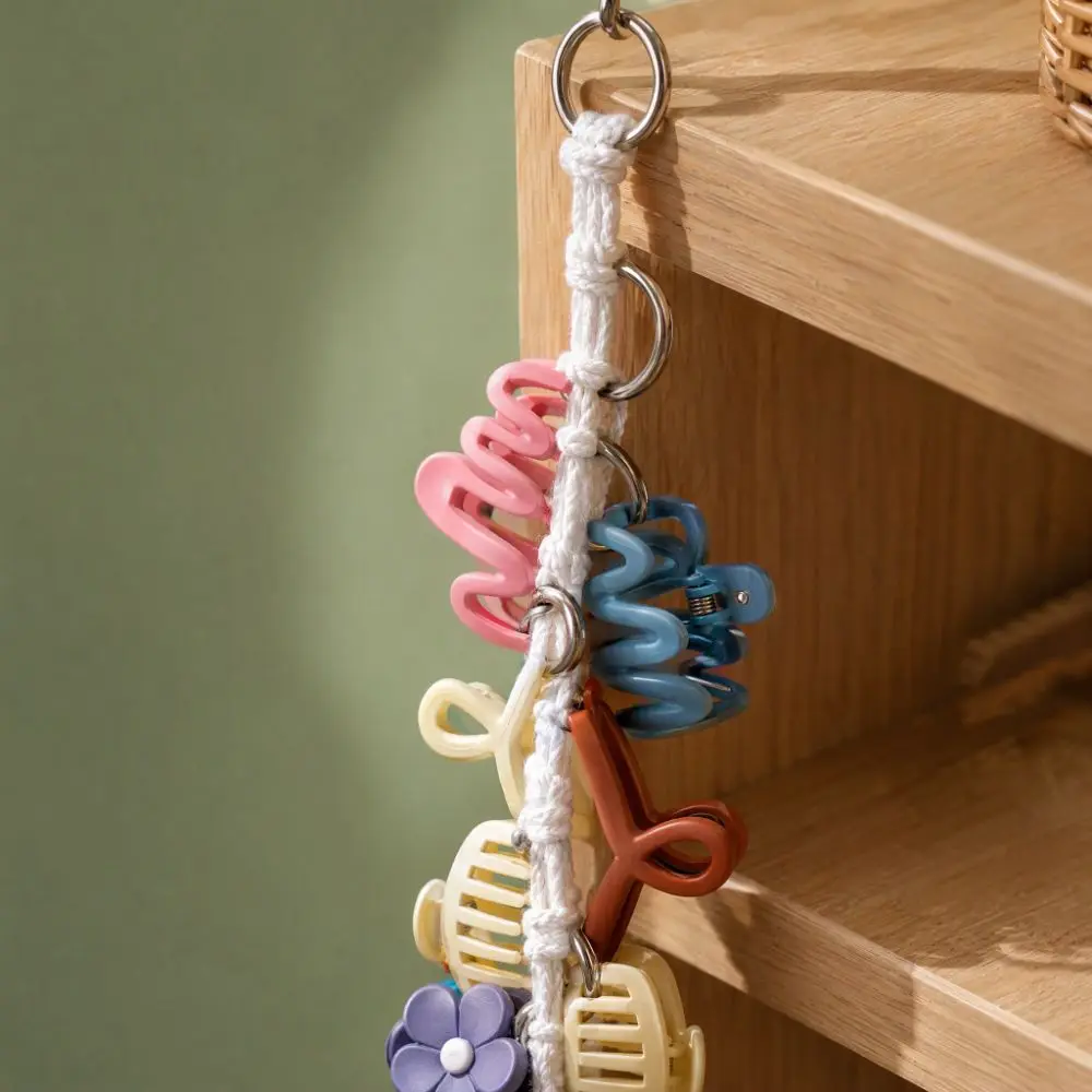 Hand-woven Hair Clip Organizer Tassel Cotton String Hair Claw Holder Space-Saving Wall-Mounted Hand Woven Cotton Rope Girl Room