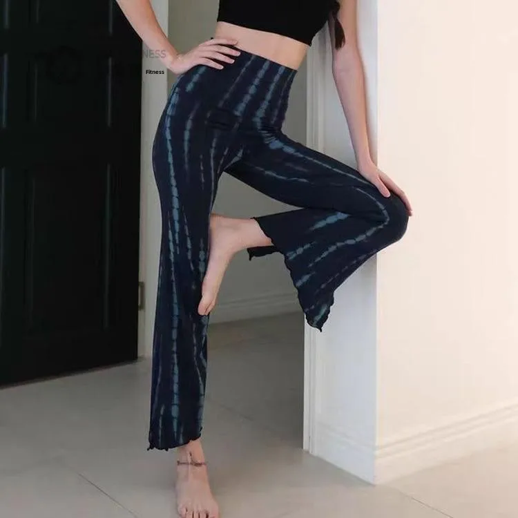 High Waist Yoga Pants Women's Breathable Moisture Wicking Fitness Sports Ins Style Printed Side Open Wide Leg Pants
