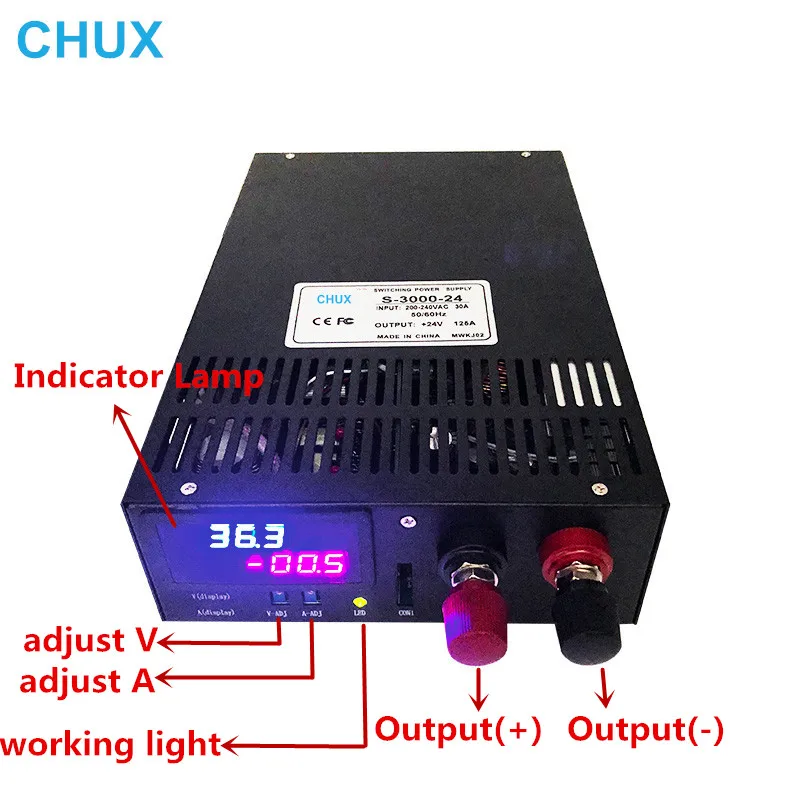 CHUX  3000W LED Display Switching Power Supply 0-12V Adjustable 15V 24V 36V 48V 60V 80V 90V 100V 110V 150V 200V  300V  AC to DC