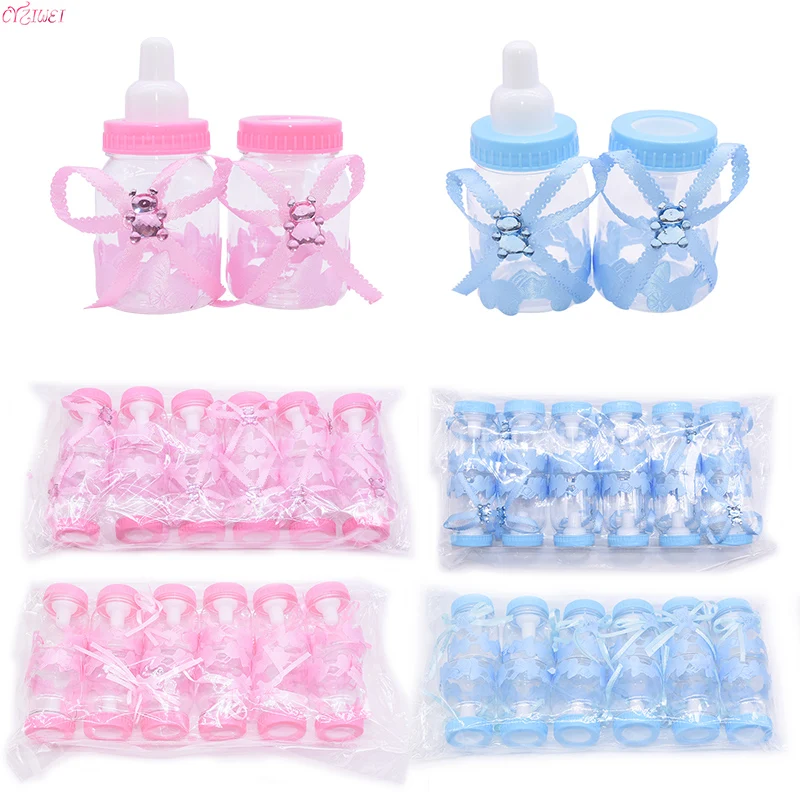 12pcs Boy Girl Plastic Feeder Bottle Cute Blue/pink Candy Box Baptism Christening Gender Reveal Baby Shower Party Gifts Supplies