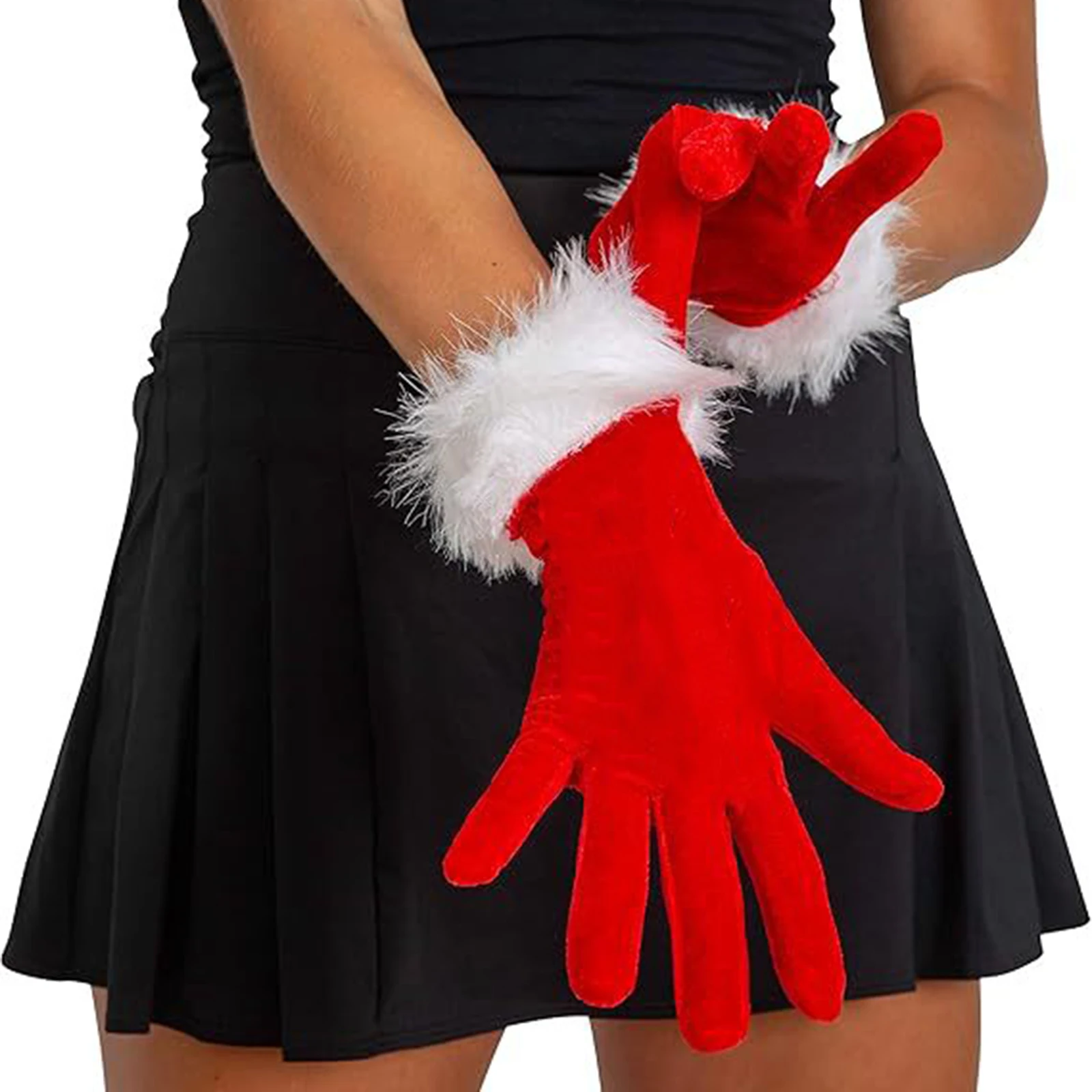 

Santa Claus Festive Gloves White Fur Fancy Dress Party Short Red Santa Full Finger Gloves Christmas Costume Accessories Mittens