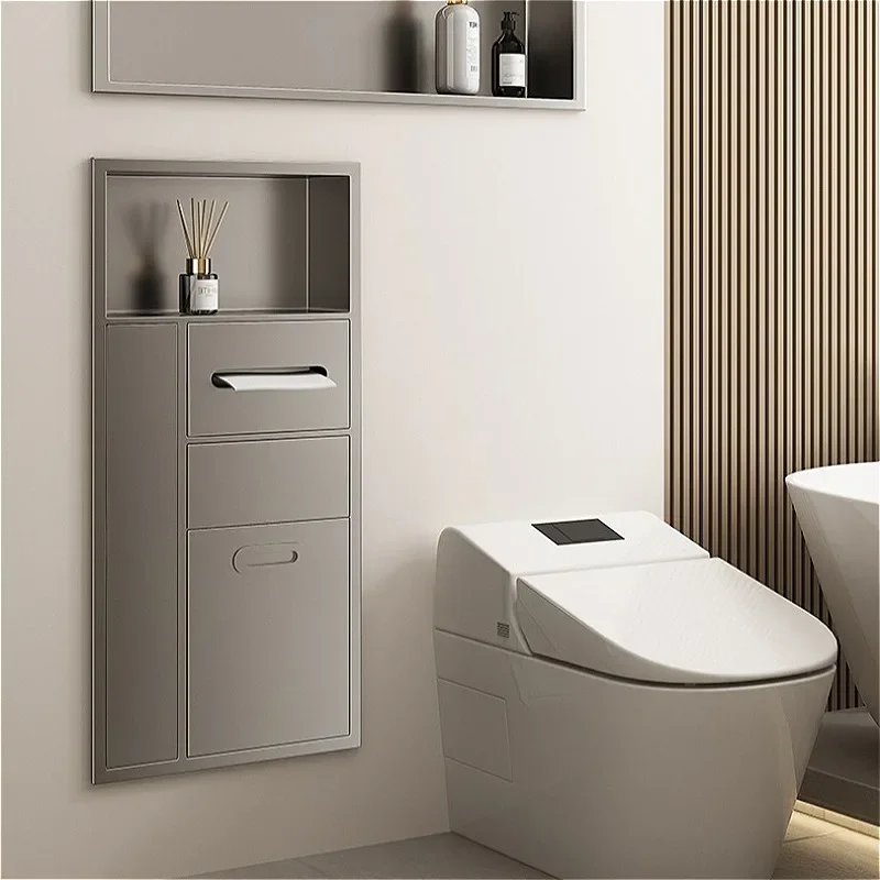 Embedded Bathroom Storage Shelves Steel Multifunctional Niche Shelf Toilet Brush Organizer Rack Bathroom Storage Accessories
