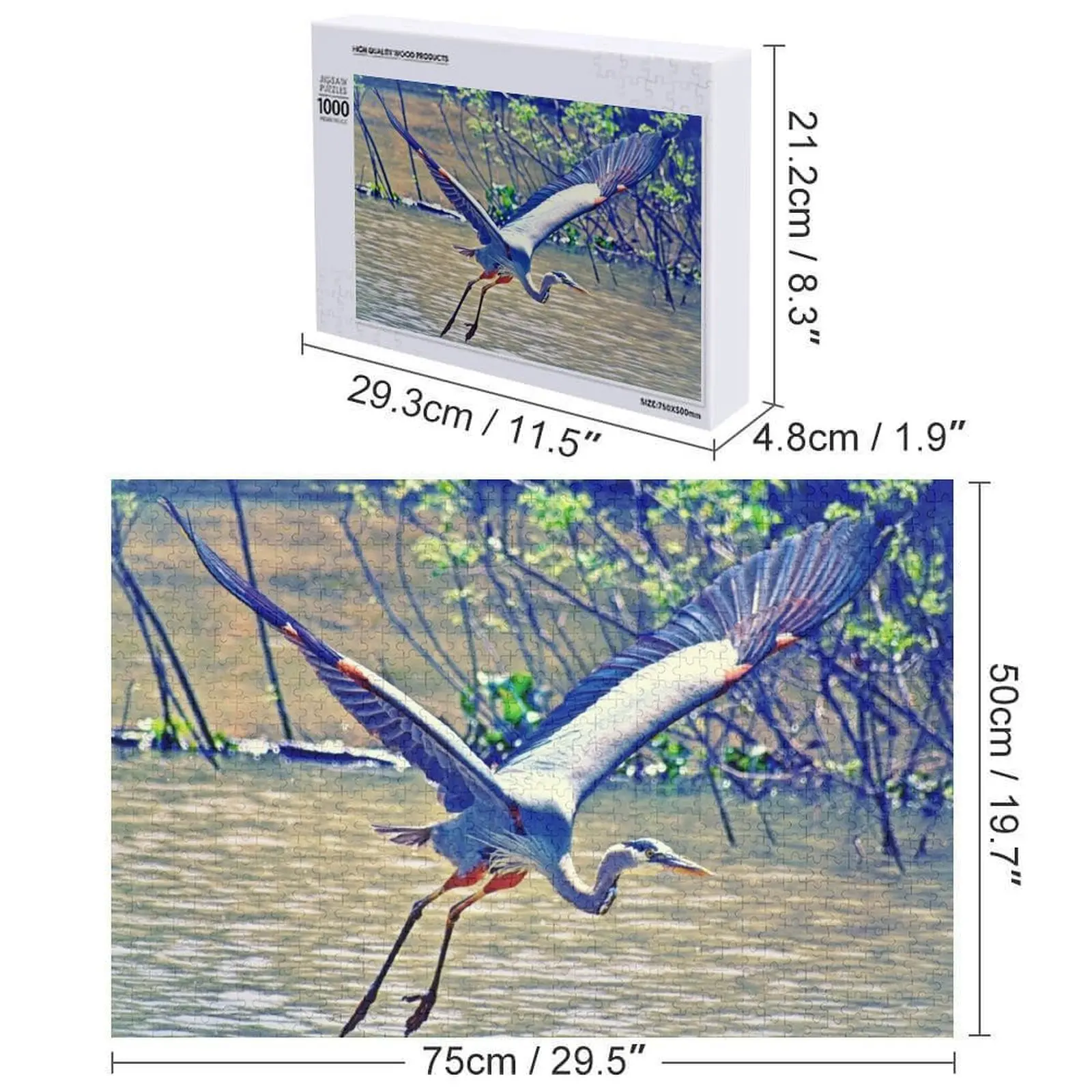 Flying (Blue Heron) Quebra-cabeça personalizado com foto quebra-cabeça personalizado
