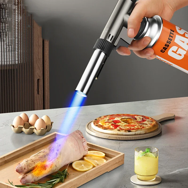 Portable Welding Gas Torch Flame Gun Outdoor Butane Burner Camping BBQ Lighter Flamethrower Welding Equipment Kitchen Supplies