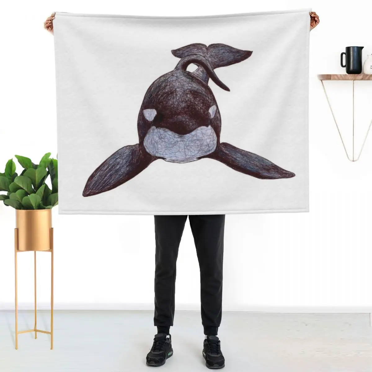 Bingo the Killer Whale Scribble Throw Blanket Beautifuls Luxury Throw Luxury Brand Sofa Throw halloween Giant Sofa Blankets