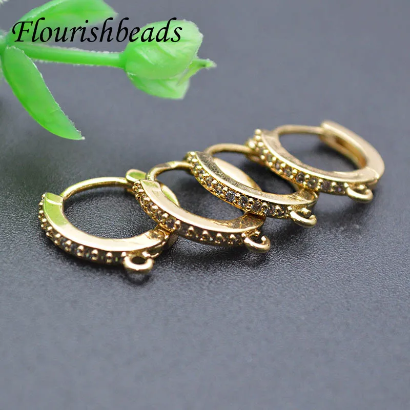 High Quality Nickle Free CZ Paved Anti-fading Metal Round Hoop Leverback Earring Hook Clasps Jewelry Findings 30pcs/lot