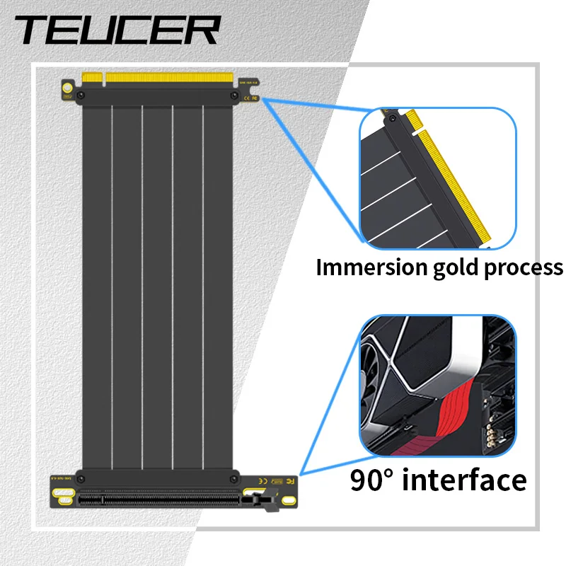 Teucer PCI-E Express 4.0 16X Riser Extension de carte vidéo câble flexible blindé 90 °   Montage GPU sans perte noir/blanc pour GPU